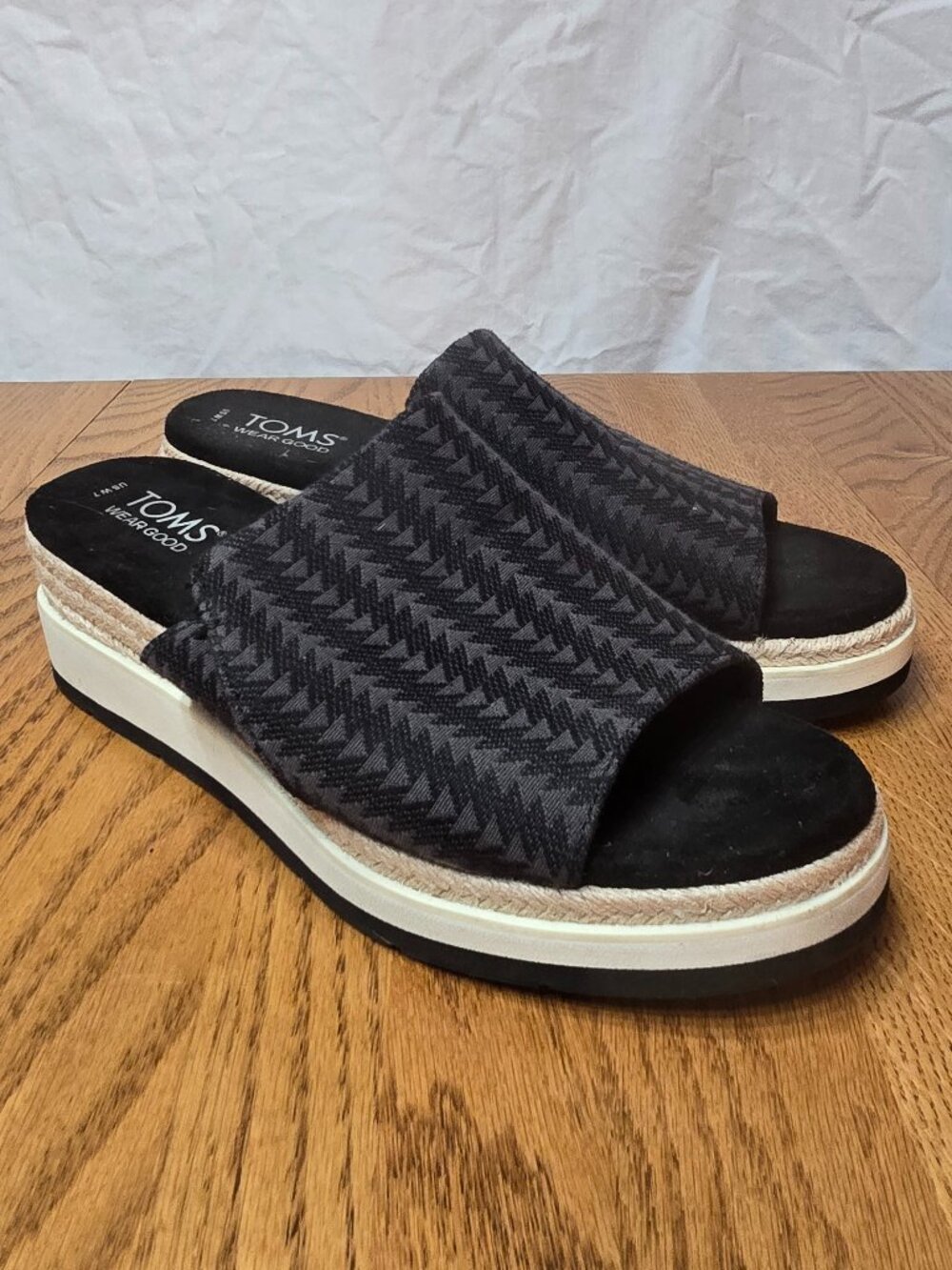 Share Toms Margo Espadrille Wedge Slide Sandal Black Women Size 7